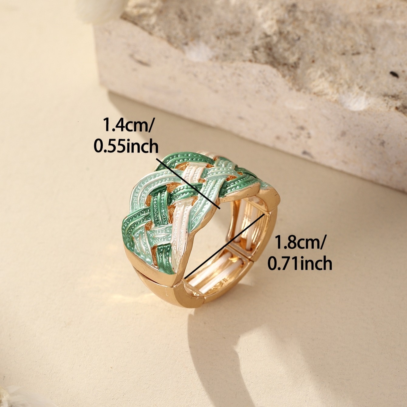 1 Piece Women's Adjustable Elastic Bohemian Geometric Ring - Zinc Alloy Green Thin Coating & Gold Plated, Suitable for Daily Wear, Parties, Gradu