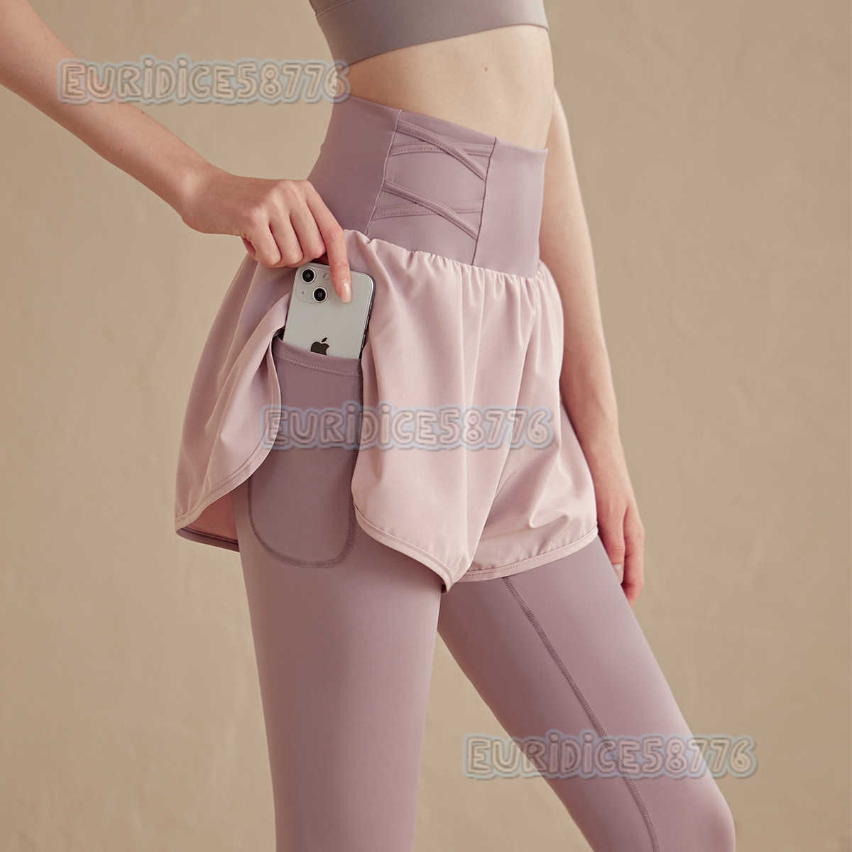 Fake Twopiece Yoga Pants for Women High Waist Hip Lift Tummy Control Fitness Pants Running Pants Elastic Tight Quickdry Sports Long Pants Autumn H2508