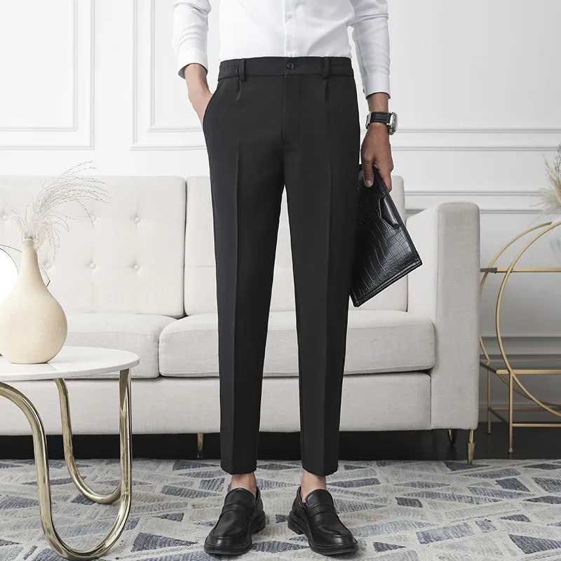 Slim Straight NonIron Dress Pants Men Business Casual Little Feet Suit Pants Classic Black Apricot Dark Gray Male Trousers W250826