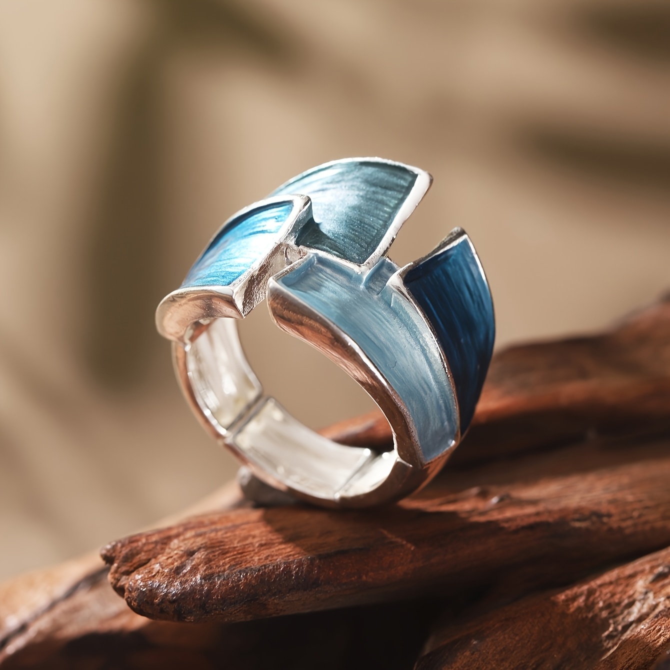 1 Piece Fashion Bohemian Simple Geometric Elastic Adjustable Ring for Women Spring Summer New Gold Zinc Alloy Blue Thin Coating Daily Party Vacation G