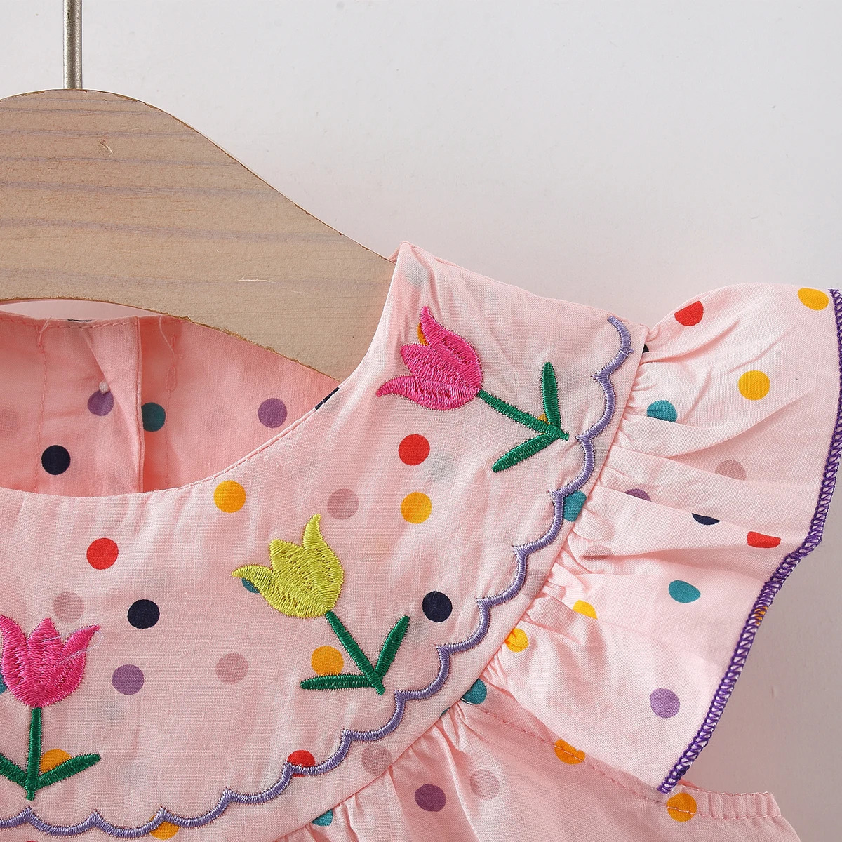 Cotton Baby Dress Flower Embroidery Comfortable Colorful Polka Dot Printed 250825