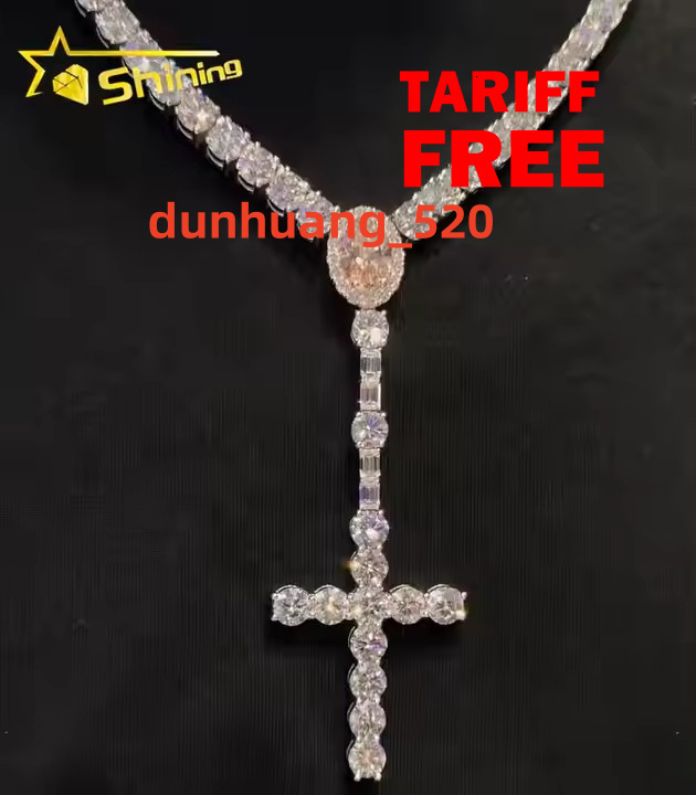 Trendy New Arrivals Iced Out 925 Tennis Chain Pendant Set Custom Made Manufacturer VVS Moissanite Diamond Cross Pendant Necklace
