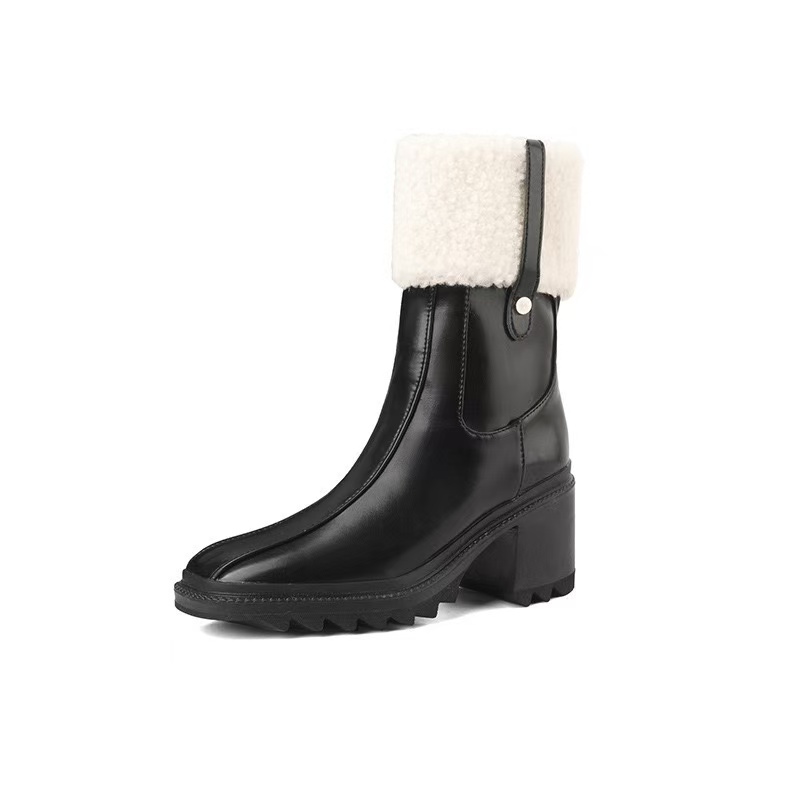 Women Betty PVC Boots Beeled Fur High heels boot Knee-high tall Rain Boot Waterproof Welly Rubber Soles Platform Outdoor Rains hoes Designer shoes 35-