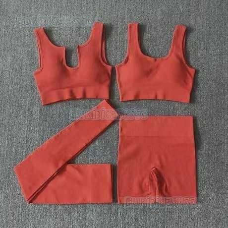 Thread Knitted Uneck Square Neck Vest Shorts Pants Four Piece Yoga Suit H250825