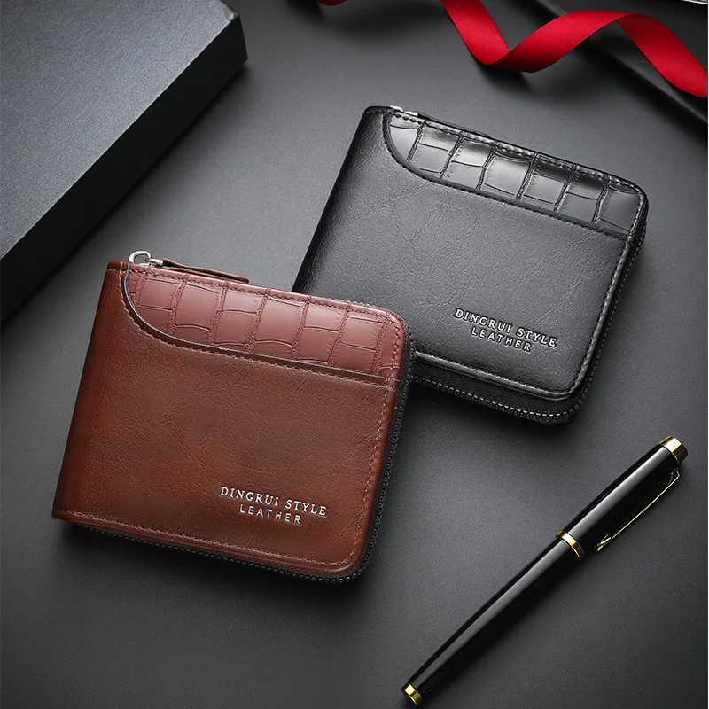 European and American Mens Short Wallet with Stone Pattern Large Capacity ThreeFold Bag with Zipper MultiCard Slot Wallet W250826
