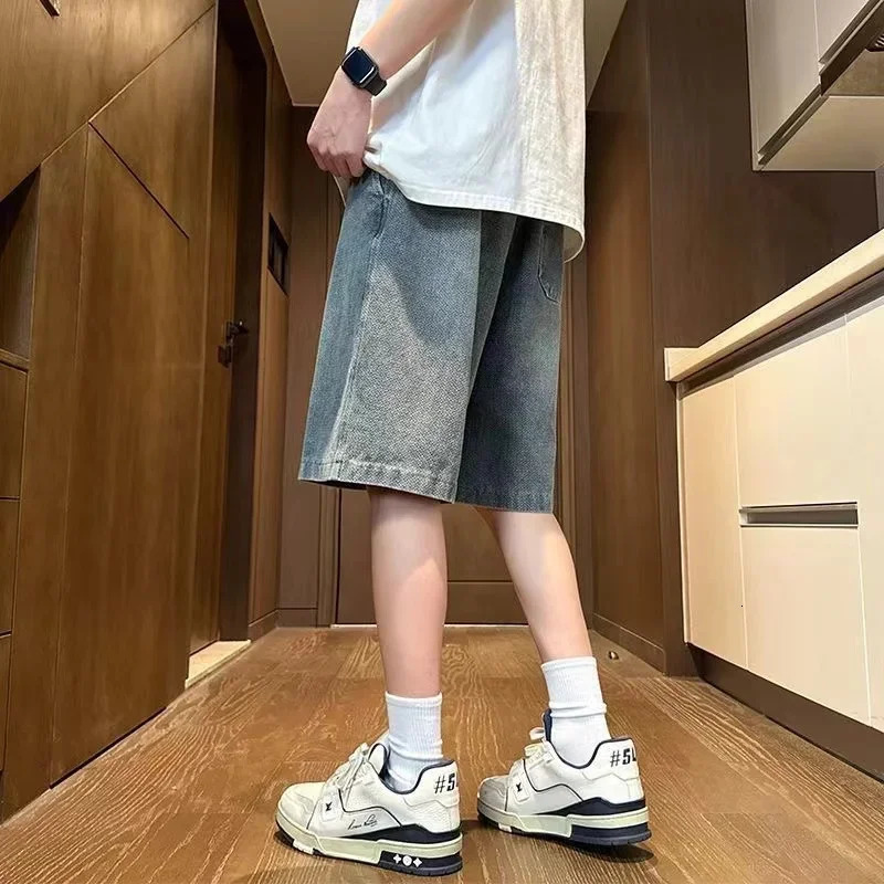 Summer mens seven inch jeans fashion n slim fit straight leg short casual loose wide denim shorts y250825