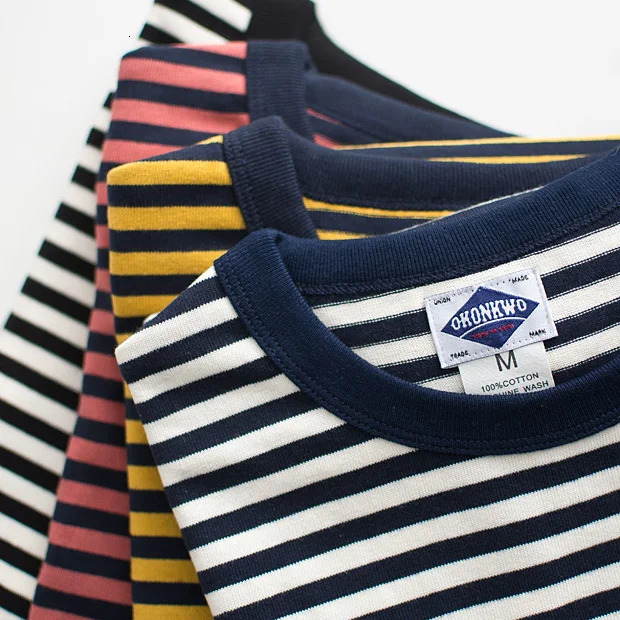 Heavyweight 280gsm American Vintage T-shirt Khaki 100% Cotton Sailor Tees Blue White Striped Sea Soul Tops for Men Summer Tops 250825