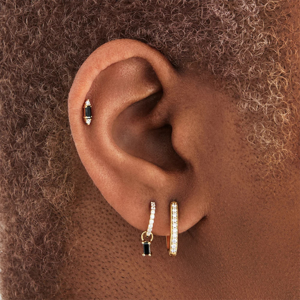 MT 3-Piece Earring Set 18K Gold Plated Sterling Silver Drop Earrings with Sparkling 5A Black Zirconia Stud Earrings Set for Men Women High quality Who