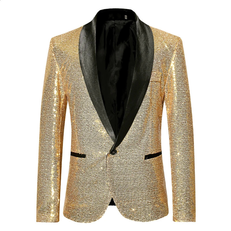 Shiny Gold Men Sequin Glitter Embellished Blazer Jacket Nightclub Prom Suit Coats Mens Costume Homme Stage Clothes For singers 251023