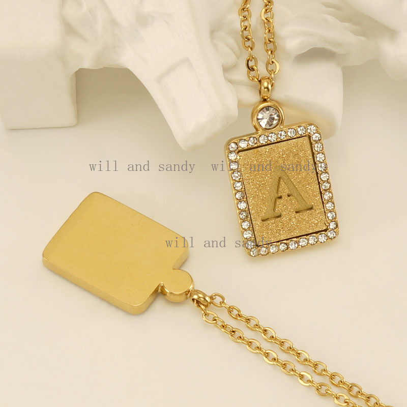 Non Tarnish 18K Gold Plated Initial Necklaces for Women Cubic Zirconia CZ Letter Necklace Capital Monogram Retangle Initial Pendant Necklace Jewelry G