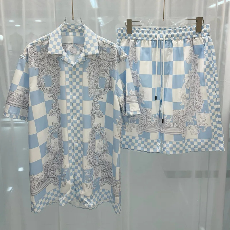 Summer Men Shirt Set 3d Print Vintage Silver Dragon Pattern Beach Short Sleeve Casual Oversize Shorts Hawaiian Suits 250825
