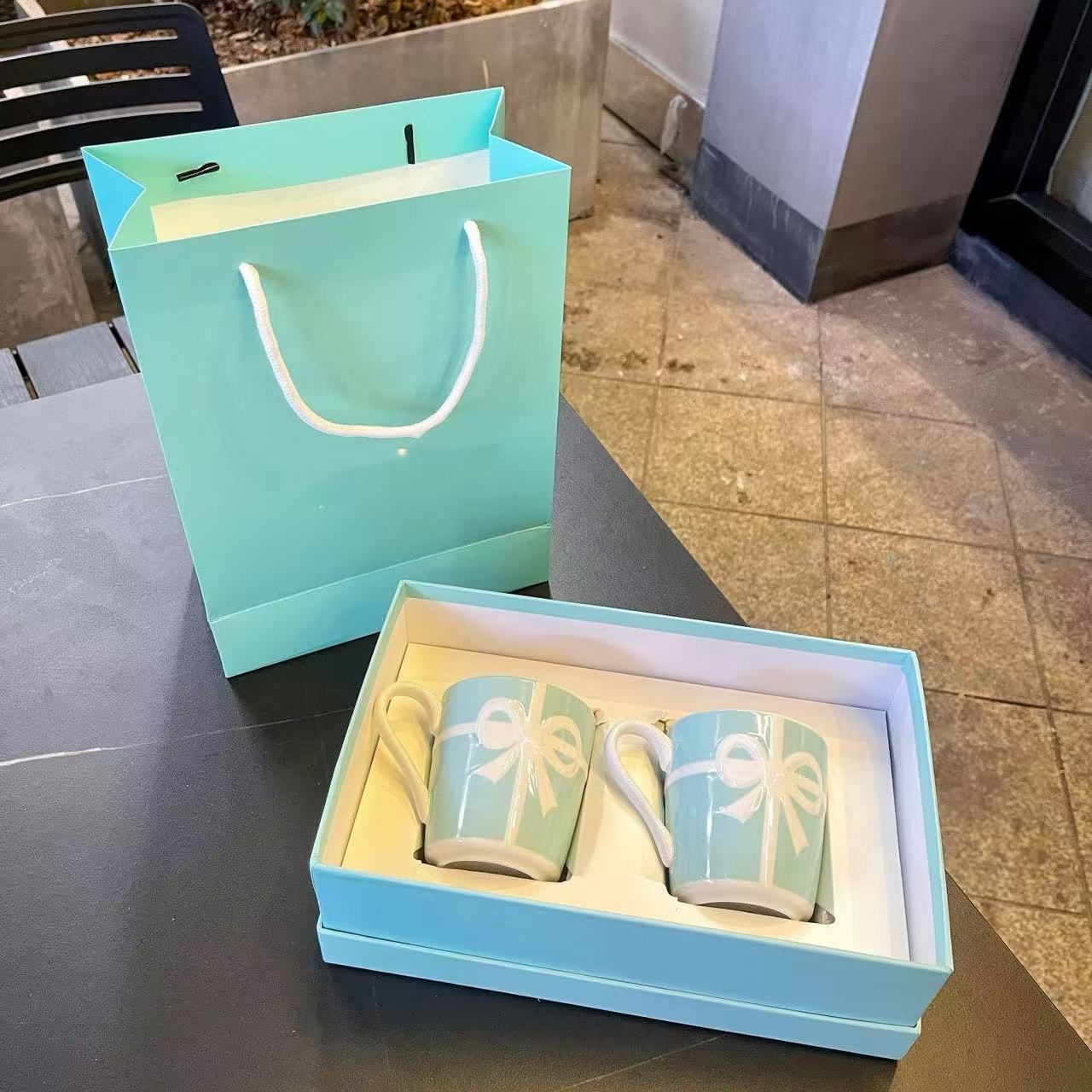 Luxury Designer Blue Ceramic Mug with Classic Lace Design Perfect for Tea Coffee