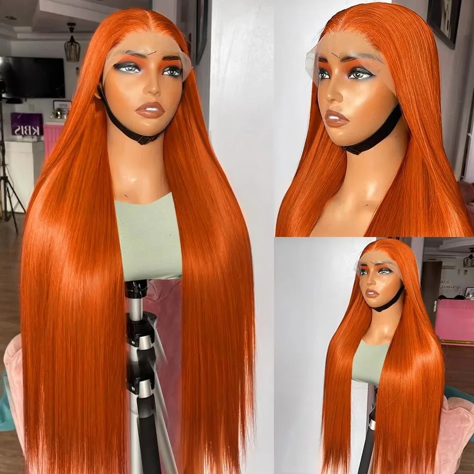 13x6 Hd Lace Front Wig Gluelesss Ginger Orange Silky Bone Straight Human Hair Wigs High 220% Density 13x4 Transparent Lace Frontal Remy Hair Wig