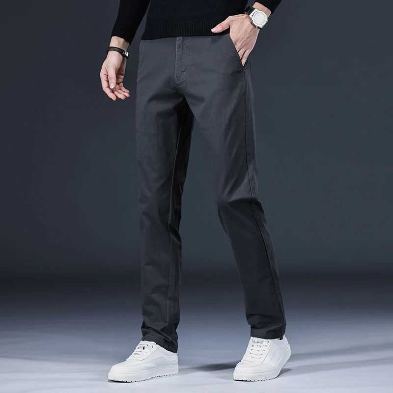 New Pure 97 Cotton Casual Pants for Men Black Khaki Gray Blue Business Slim Straight Elastic Fashion Casual Long Pants Male W250826