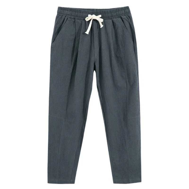 Mens Lightweight Cotton Pants Casual Solid Color Sweatpants Straight Drawstring Baggy Streetwear Breathable Ninth Pants W250826