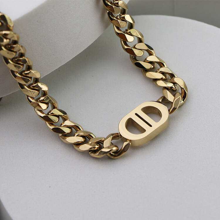 Ins Style Hip-Hop Trendy Cuban Chain Personality Gold Double D Titanium Steel Necklace Non-Fading
