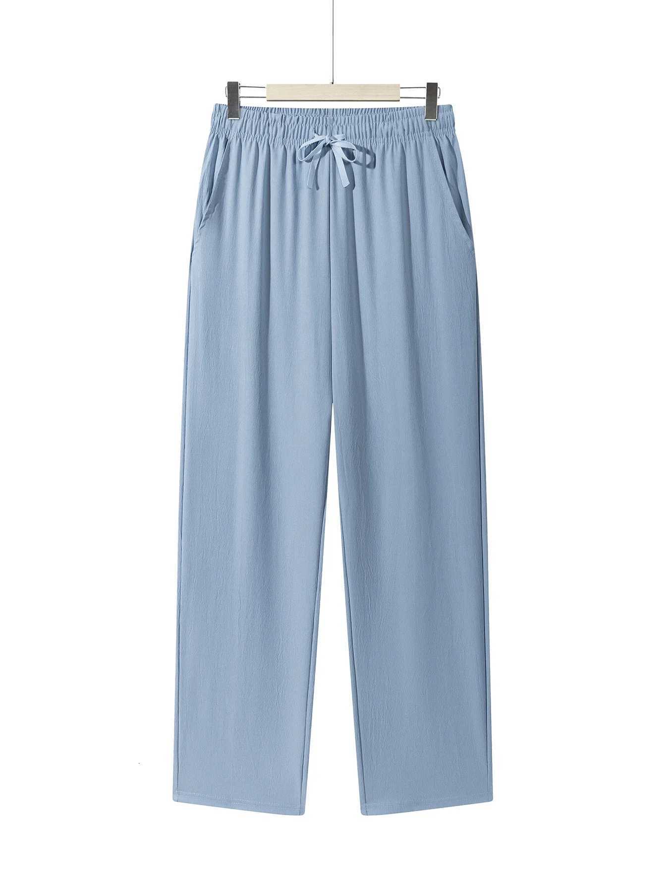 Summer Mens Straight Trousers Casual Solid Color Breathable Drawstring Long Pants Sweatpants Streetwear Men Baggy Pants W250826