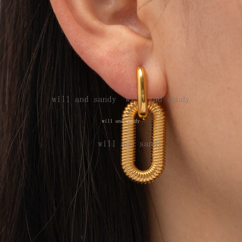 Non Tarnish 18k Gold Link Chain Dangle Earrings Charm Wedding Designer Jewelry Cubic Zironia CZ Water Drop Bead Stud Earrings for Woman Gift Fine Luxu