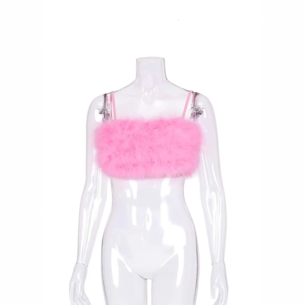 Spring Summer Womens New Hot Item Furry Camisole Fox Fur Tube Top Camisole Vest 230417