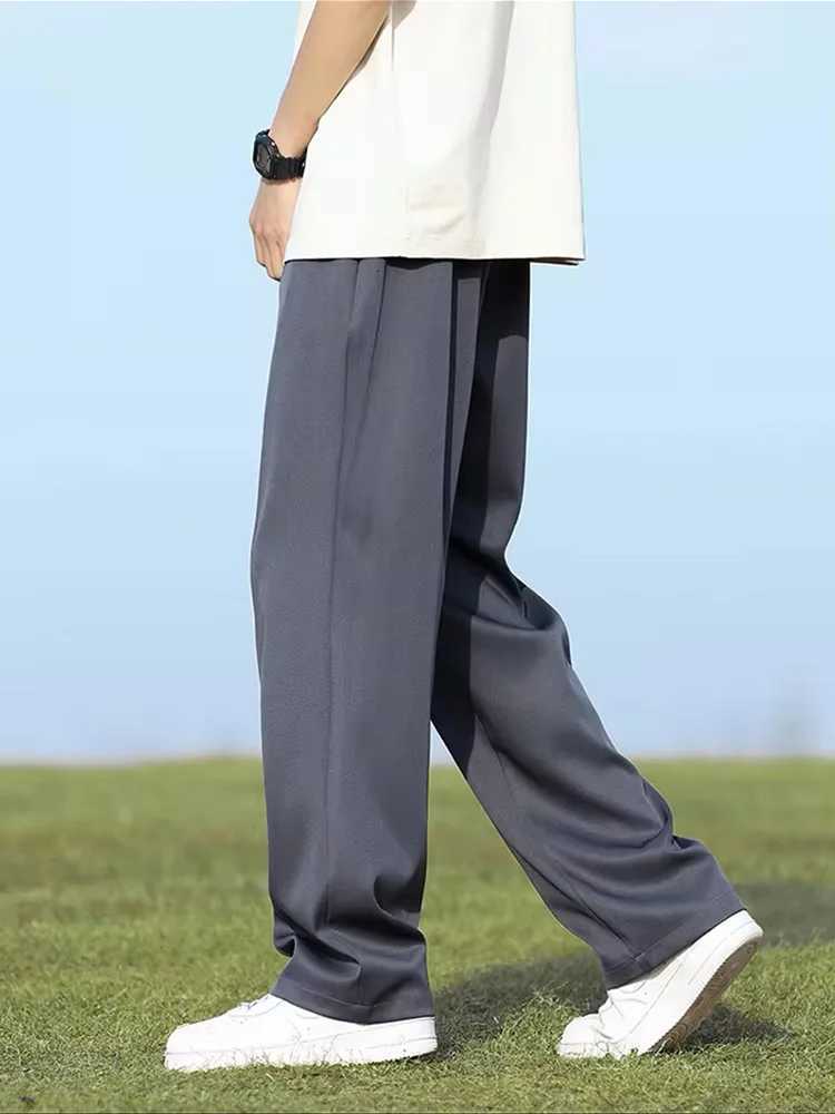2025 Summer Straight Pants Korean Fashion Casual Trousers Lightweight Breathable SemiWide Slacks Drape Suit Street Pants Men W250826