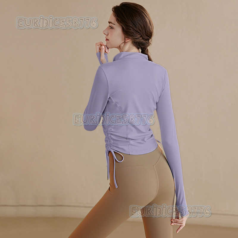 Stand Collar Stylish Sports Jacket Celebrity Yoga Wear Long Sleeve Tight Double Drawstring Top Running Long Jacket Autumn H250825