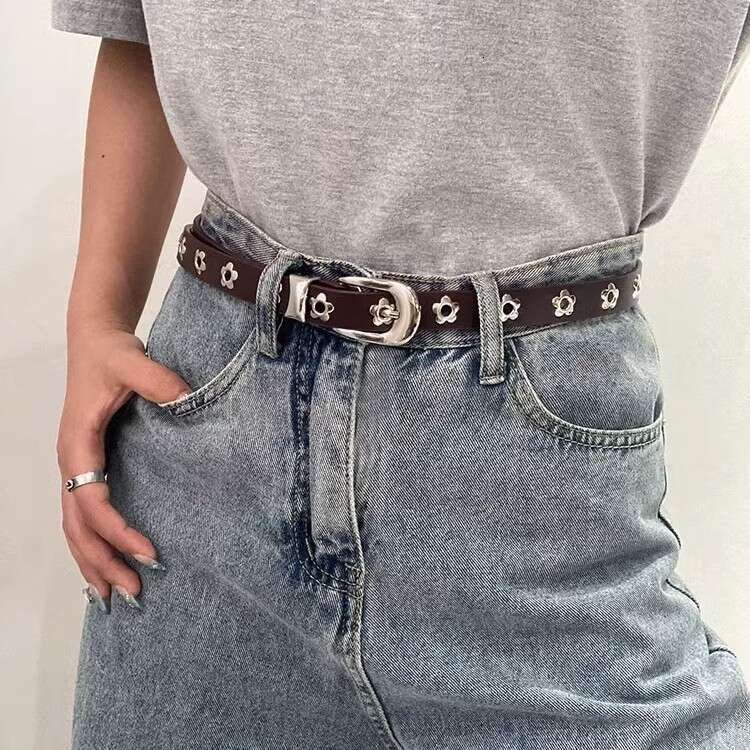 Women's Shirt 2025 New Niche Design Jeans Fashion Flower Decoration Accessory Belt for Men