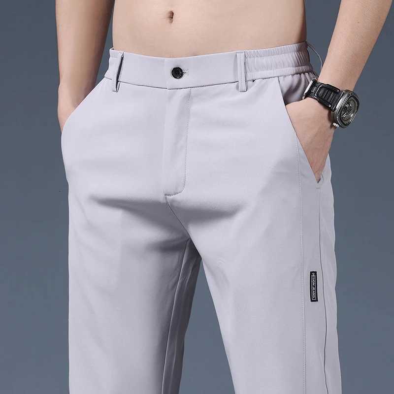 Summer Thin Ice Silk Stretch Mens Pants Business Casual Elastic Waist Smooth Trouser Suit Pants Male Brand Clothing W250826