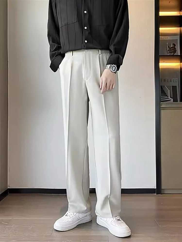 2025 Summer Straight Pants Korean Fashion Casual Trousers Lightweight Breathable SemiWide Slacks Drape Suit Street Pants Men W250826