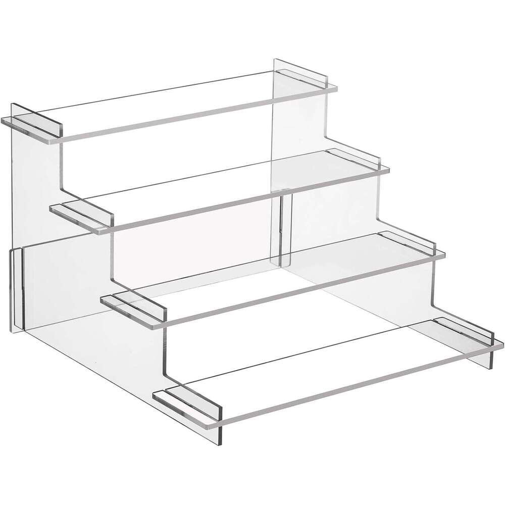 HENABLE 4 Tier Acrylic Risers, Perfume Organizer Stand, Cupcake Stand Holder, Clear Shelf Risers Display Stands Funko POP Figure, Dessert Shees for Pa