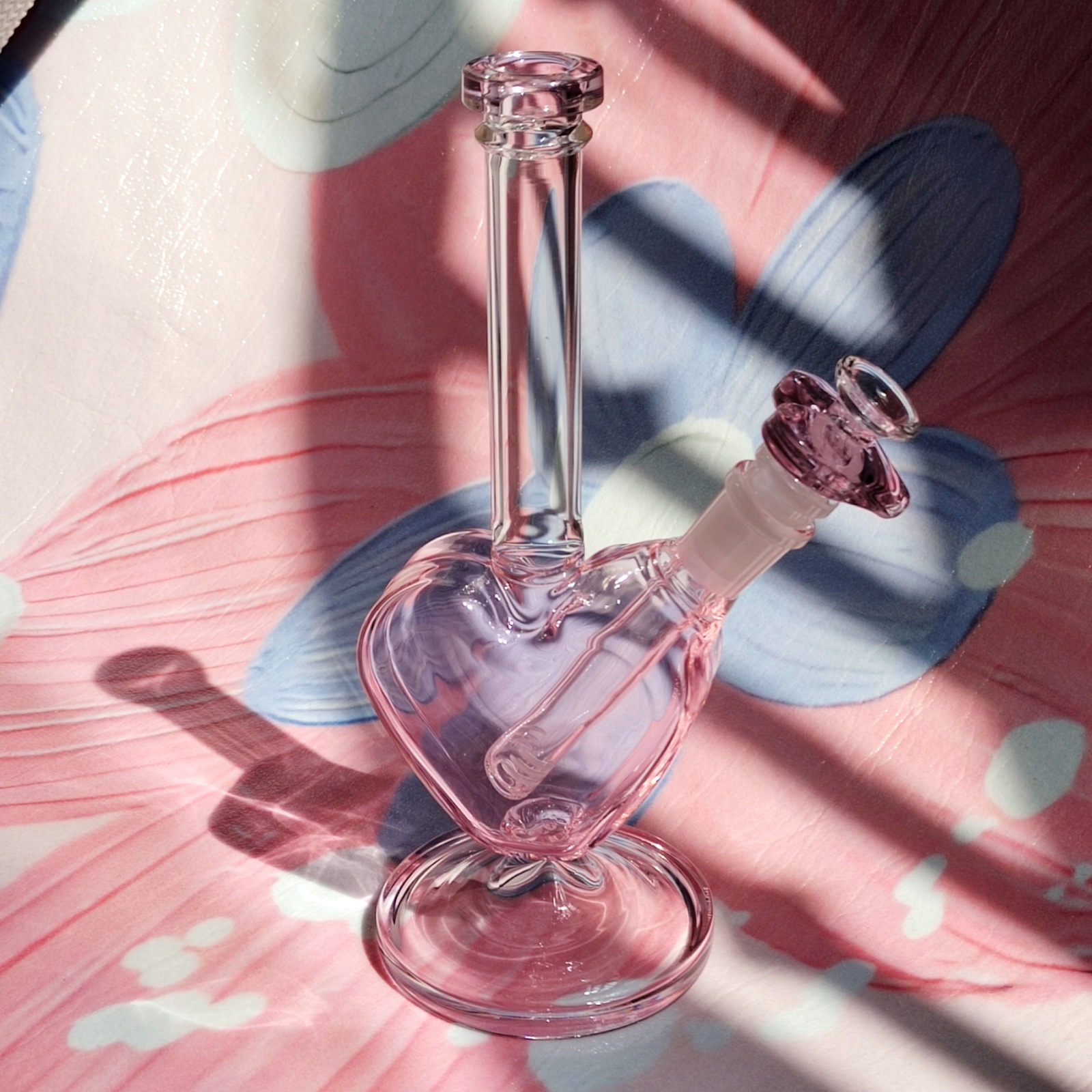9inch Pink LOVE Heart Glass Bong Hookah Smoking Water Pipe Tobacco Bubber With 14mm Bowl