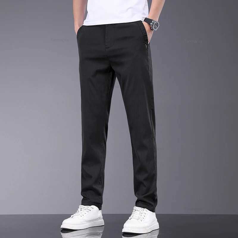 2024 Summer Ultrathin Mens Lyocell Casual Pants Breathable Soft Ice Silk Elastic Straight Business Trousers Black Gray W250826