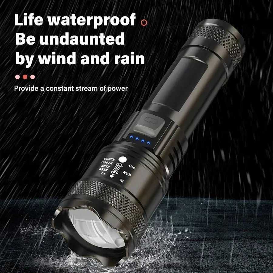 High Strong Power LED Flashlights 2000LM Tactical USB Charging Camping Emergency Fishing Zoom Lantern Torch with Display Light Y250826