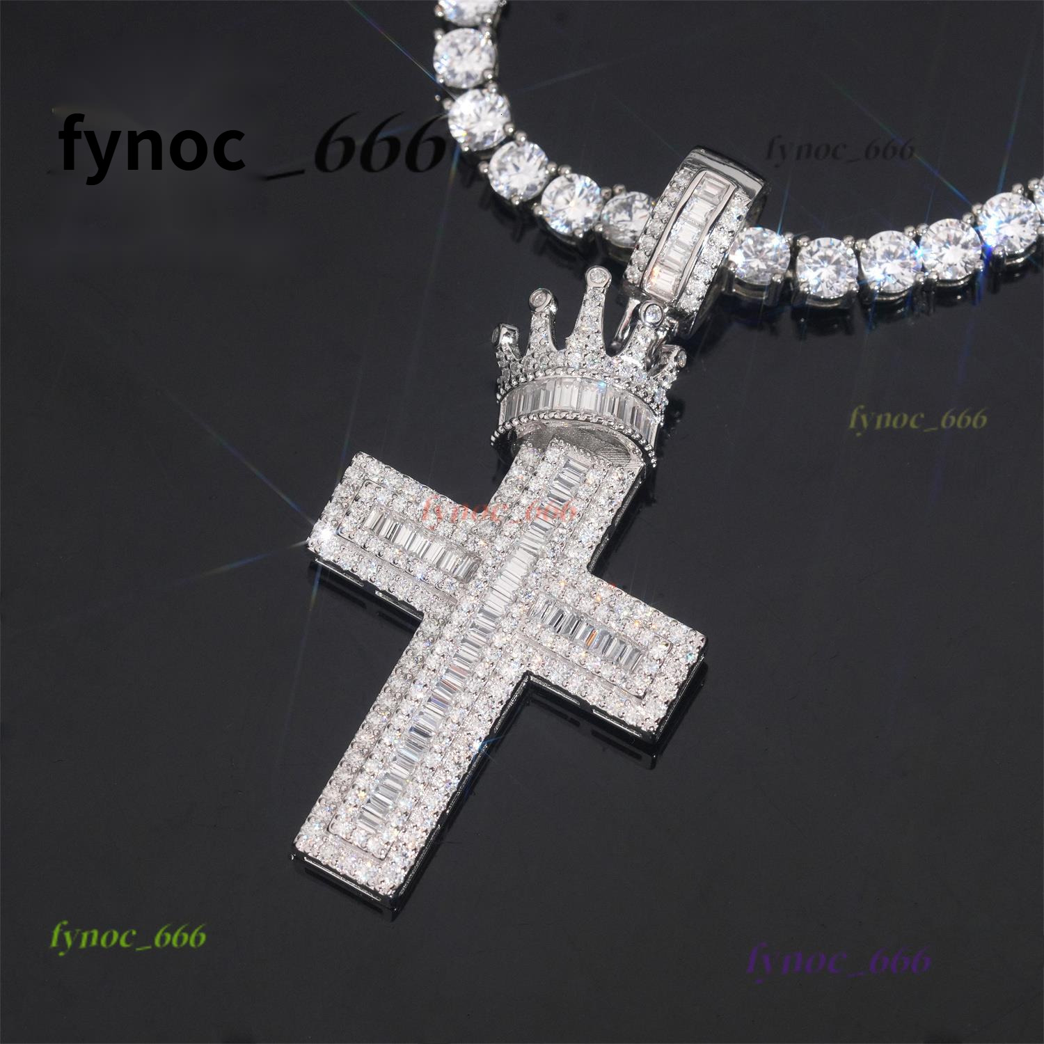 925 Silver Hip Hop Jewelry Iced Out Cross Pendant with Crown VVS Moissanite Diamond Pendant Charm Pass Diamond Tester