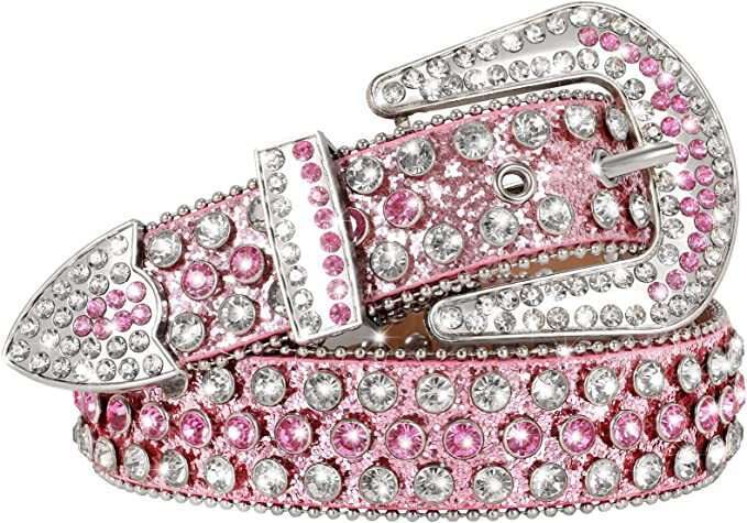womens belt rivet alloy rhinestone inlaid pin buckle threepiece set punk style hiphop trend
