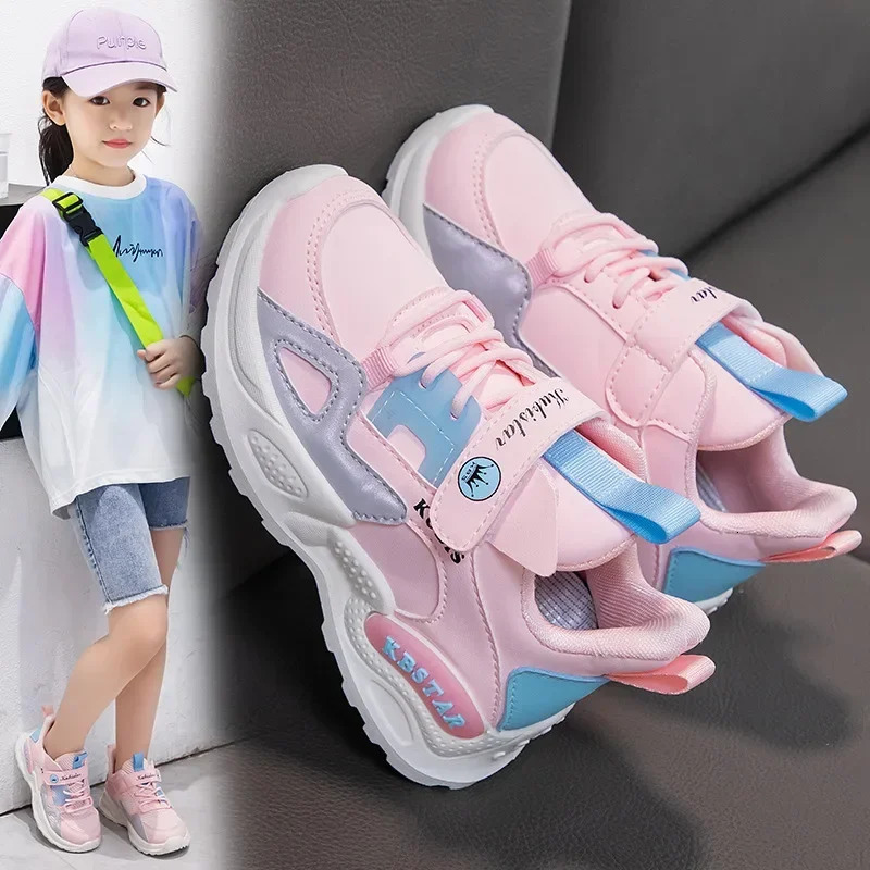Kids Spring Sneakers Girls School Casual Outdoor Breathable Running Shoes Light Soft Tenis Pink Nonslip Children Shoes H260130