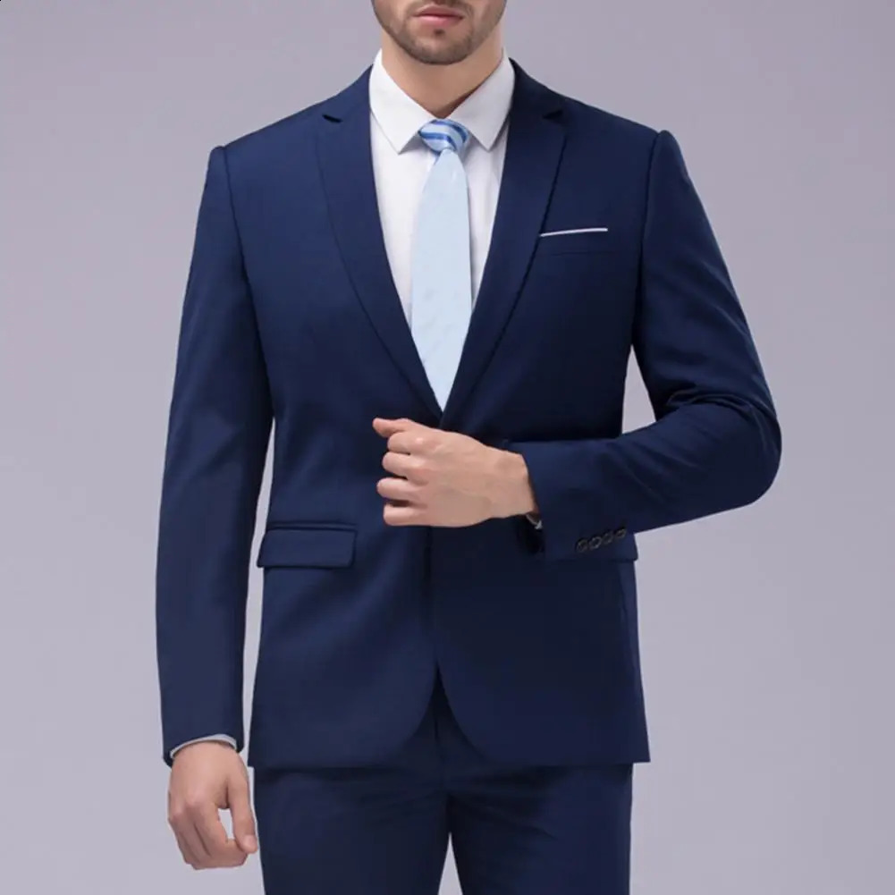 1 Set Trendy Men Suit Set Male Groom Suit Lapel Slimming Single Breasted Suit Fine Stitching 250826