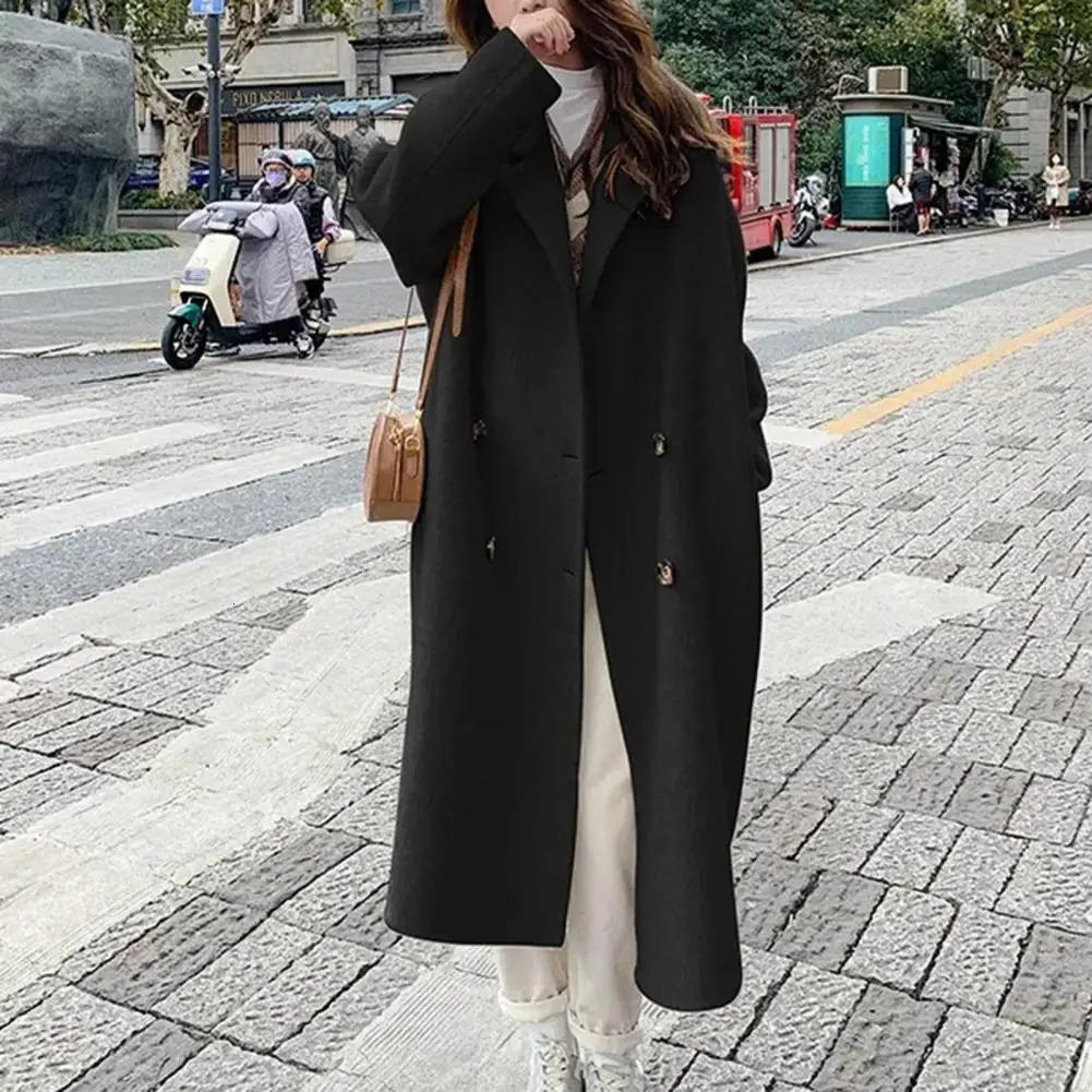 Women Woolen Coat DoubleBreasted Autumn Winter Fashion Loose Long Trench Retro Female Overcoat Ladies Windbreak 250825