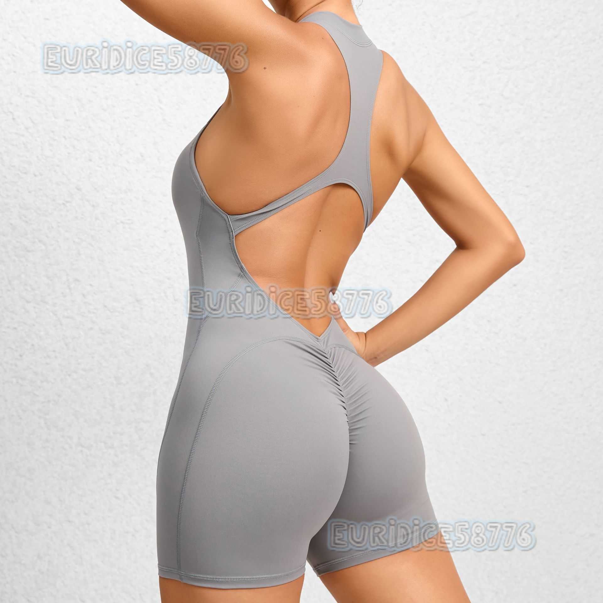 Seamless Tight Zipper Sports Yoga Pants Peach Butt Onepiece Quickdry Wrinkled Fitness Jumpsuit H250825