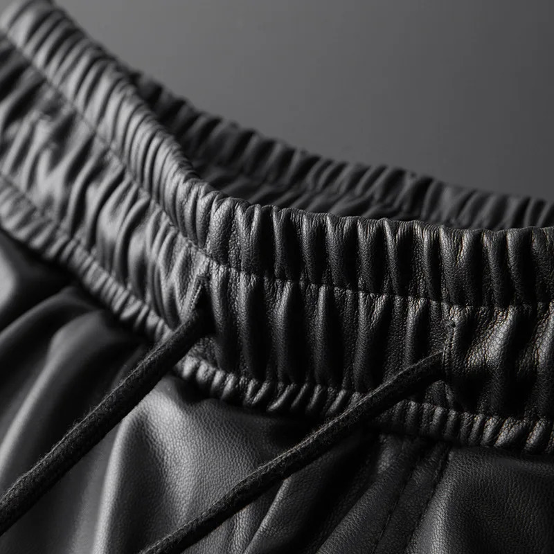 Mens Leather Pants Superior Quality Elastic Waist Jogger Pants PU Leather Motorcycle Trousers Bikers Pants250825