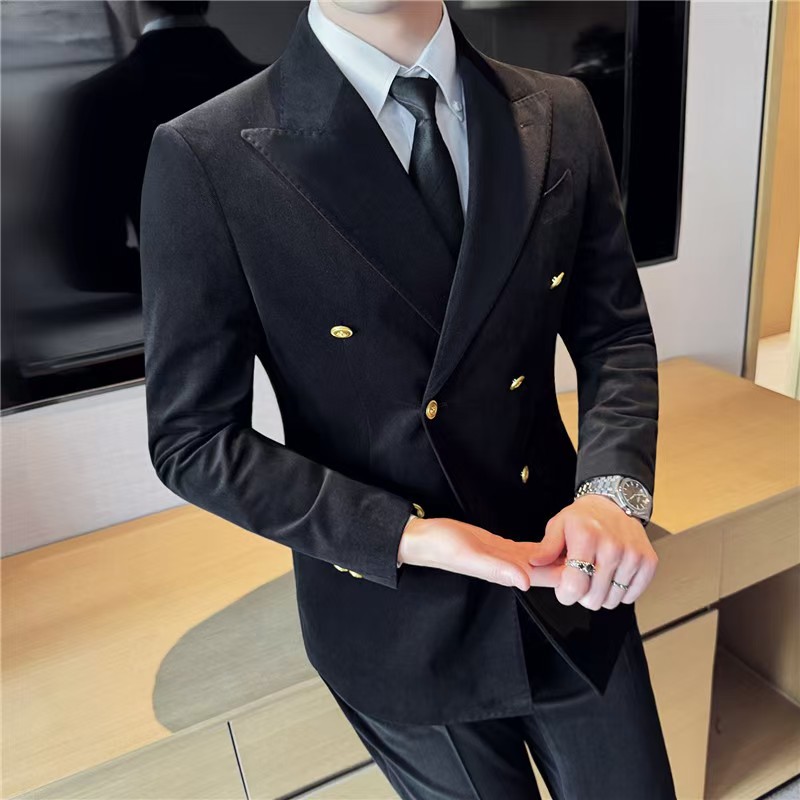 T1545 autumn and winter new men's suits fashionable thick suede jacket business casual jacket slim fit high-end single suit