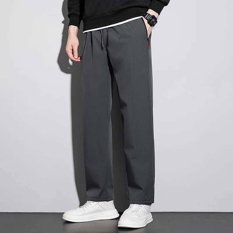 Mens Casual Thick Straight Pants Winter Elastic Waist Add Fur Jogger Korean Classic Blue Black Gray Male Brand Wool Trousers W250826