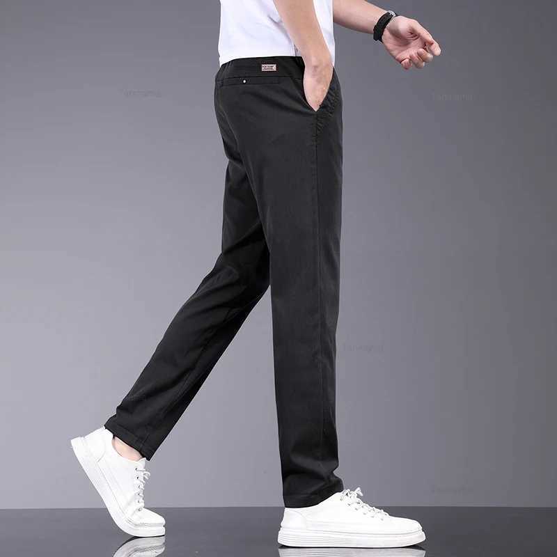 2024 Summer Ultrathin Mens Lyocell Casual Pants Breathable Soft Ice Silk Elastic Straight Business Trousers Black Gray W250826
