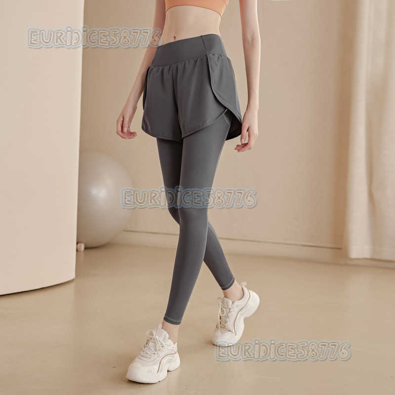 Fake Twopiece Yoga Pants for Women High Waist Hip Lift Tummy Control Running Pants Stretchy Tight Pants Sports Plus Size Fitness Pants Long Pants H250