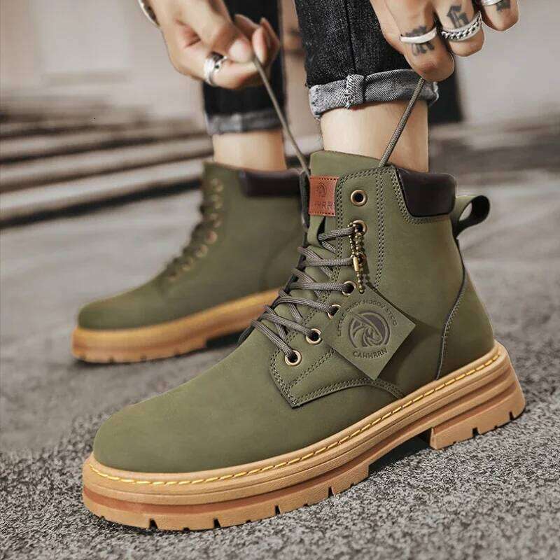 High Top Men's Leather Fashion Motorcycle Ankle for Men Winter Boots Man Shoes Lace-Up Botas Hombre