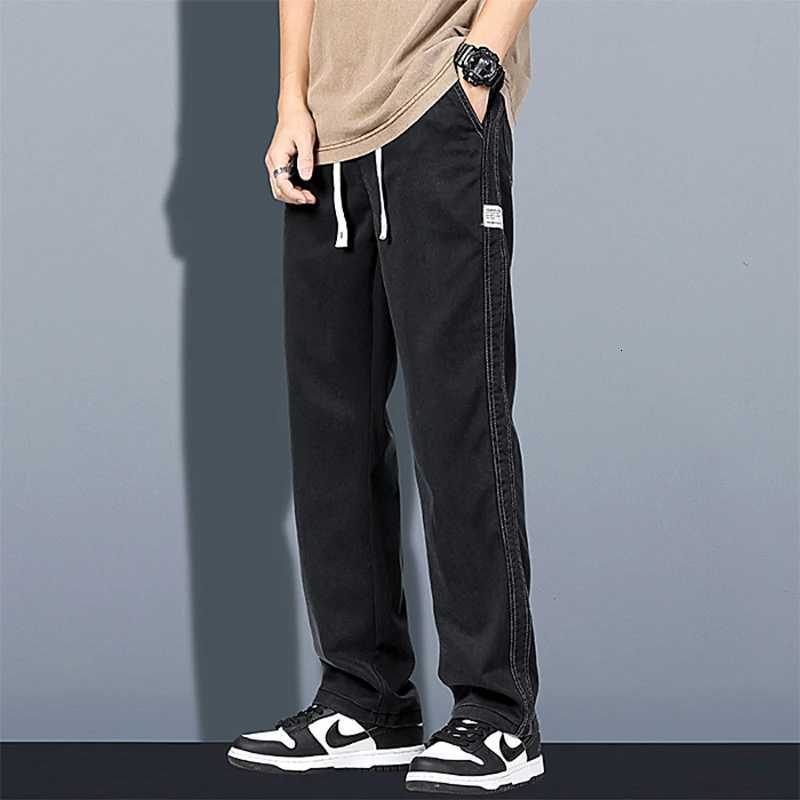 2024 SpringSummer New Soft Lyocell Fabric Mens Jeans Thin Loose Straight Leg Pants Drawstring Elastic Waist Korean Casual Pants W250826