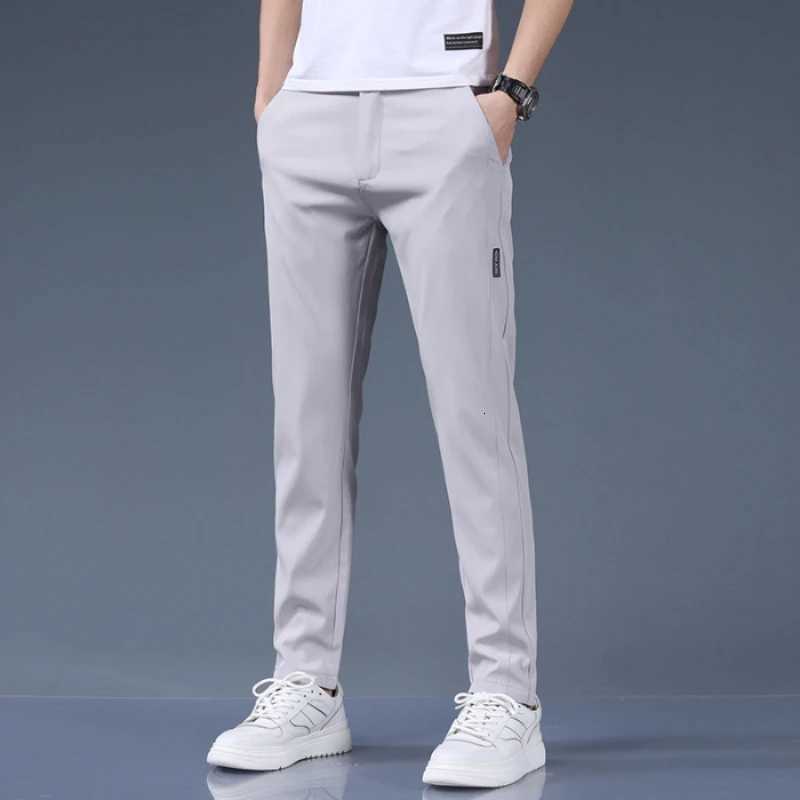 Summer Thin Ice Silk Stretch Mens Pants Business Casual Elastic Waist Smooth Trouser Suit Pants Male Brand Clothing W250826