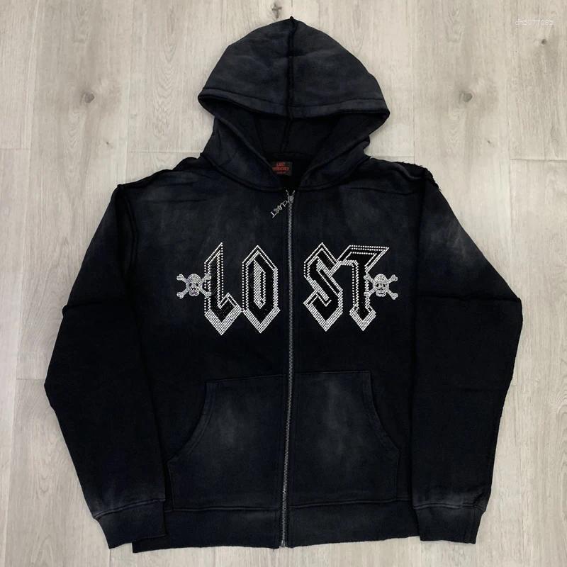 Men's Hoodies Retro Streetwear Trend Brand Lost Intricacy Hoodie Skull Drill Cardigan Men Women Casual Fashion Designer Hoodie Jacket Tracksuit M