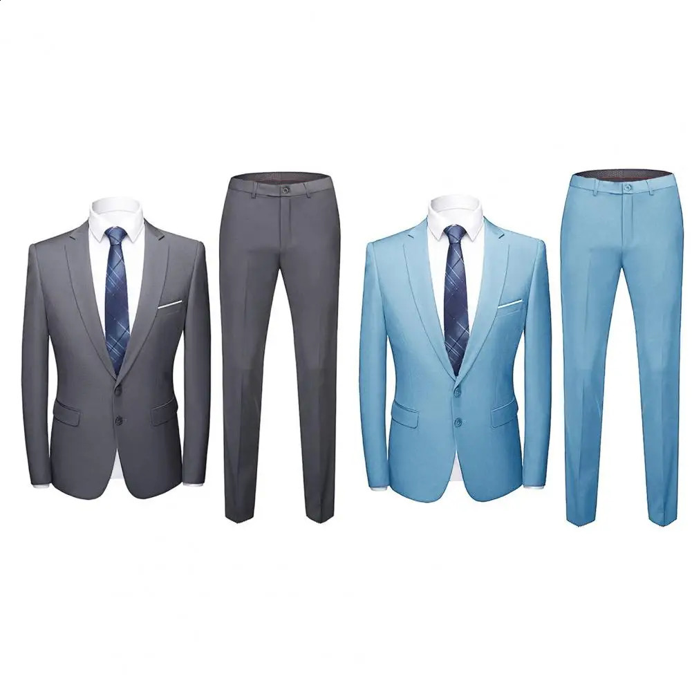 1 Set Trendy Men Suit Set Male Groom Suit Lapel Slimming Single Breasted Suit Fine Stitching 250826
