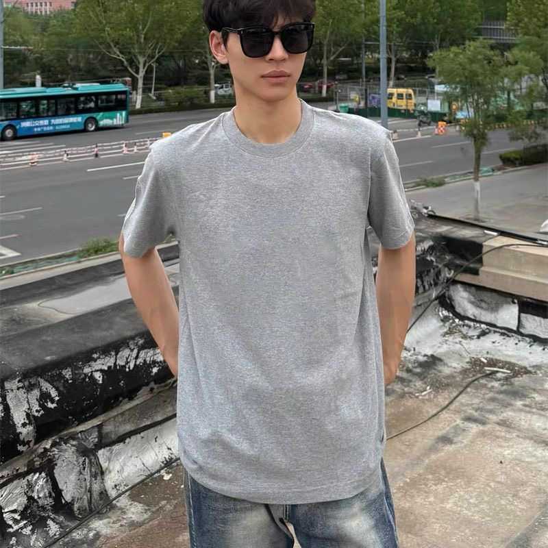Summer new style grey pure cotton round-neck short-sleeved T-shirt for men - American-style plain-colored combed cotton loose-fit couple's half-s