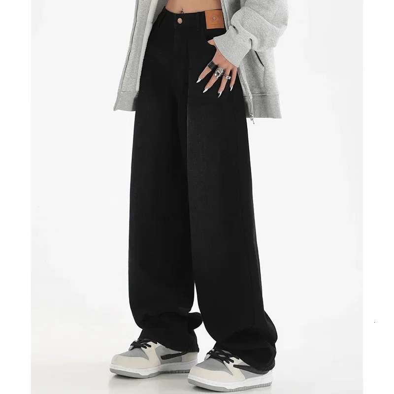 Woman High Waist Slim Fit Wide Leg Jeans Female Street Y2k 2000s Casual Pants Lady Fashion Black Blue Loose Denim Trouserse y250901